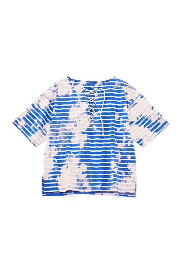 ボーダーブリーチレースアップTシャツ
