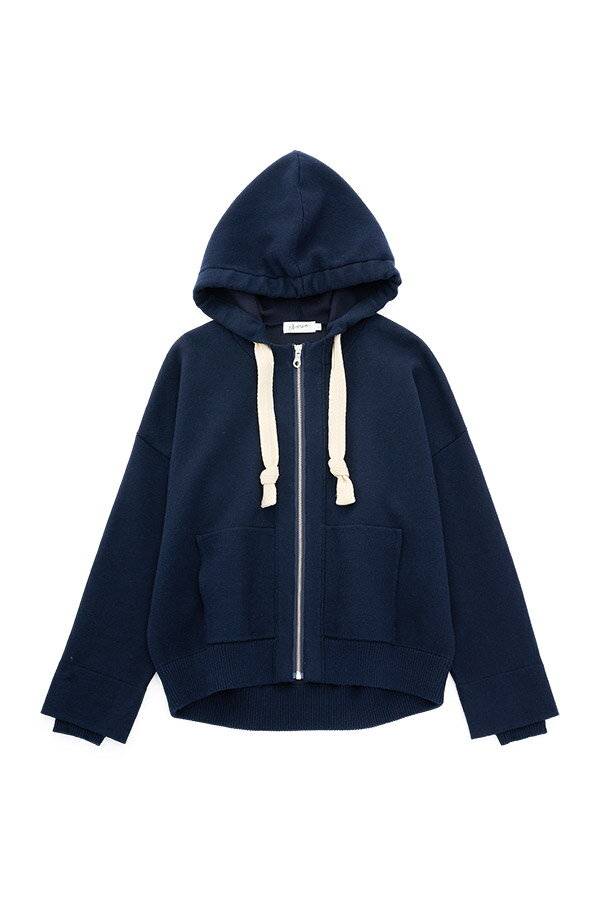 コットンカシミヤブレンドフードジップカーディガン