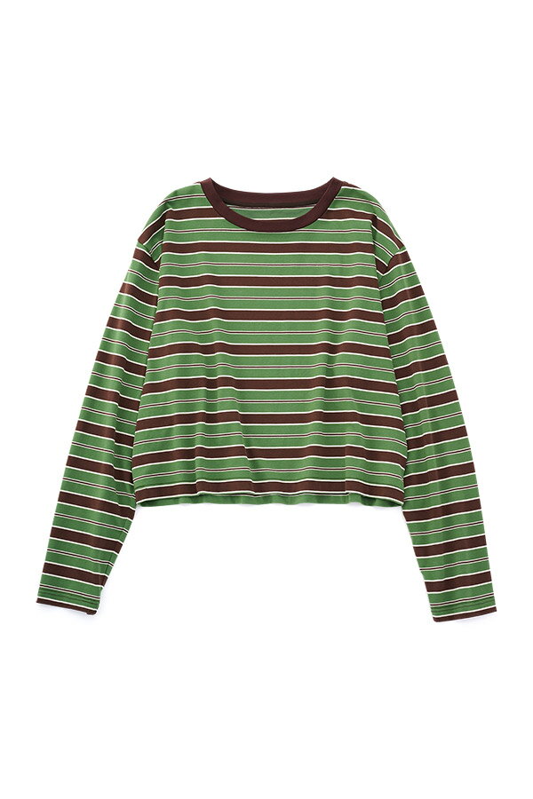 MU MULTI BORDER CROPPED LONG SLEEVE CREW NECK PULLOVER