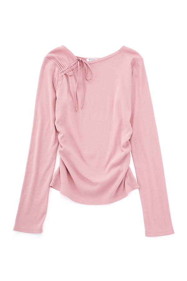 コットンリブ リボンギャザーカットソー