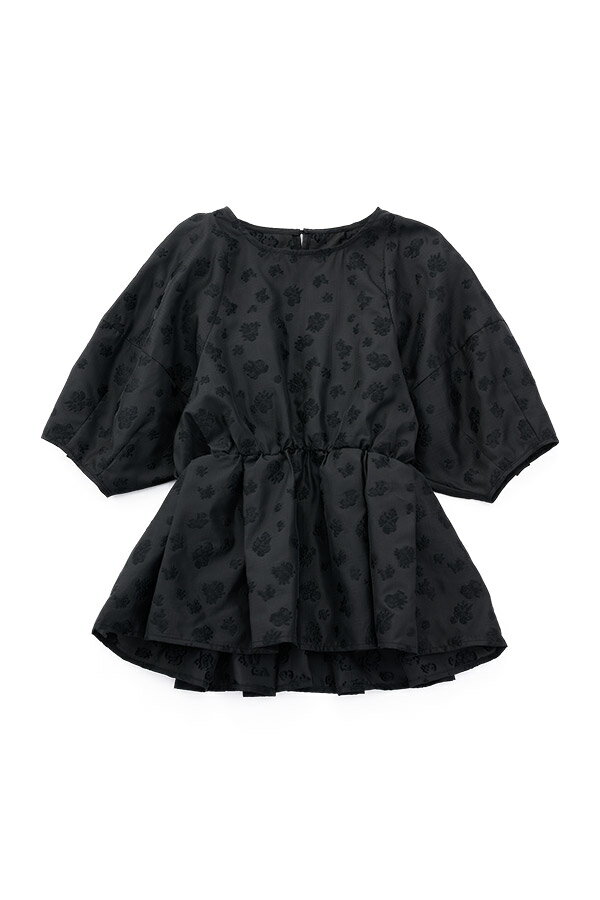 フラワー シアージャガード ボリュームスリーブ ペプラムブラウス