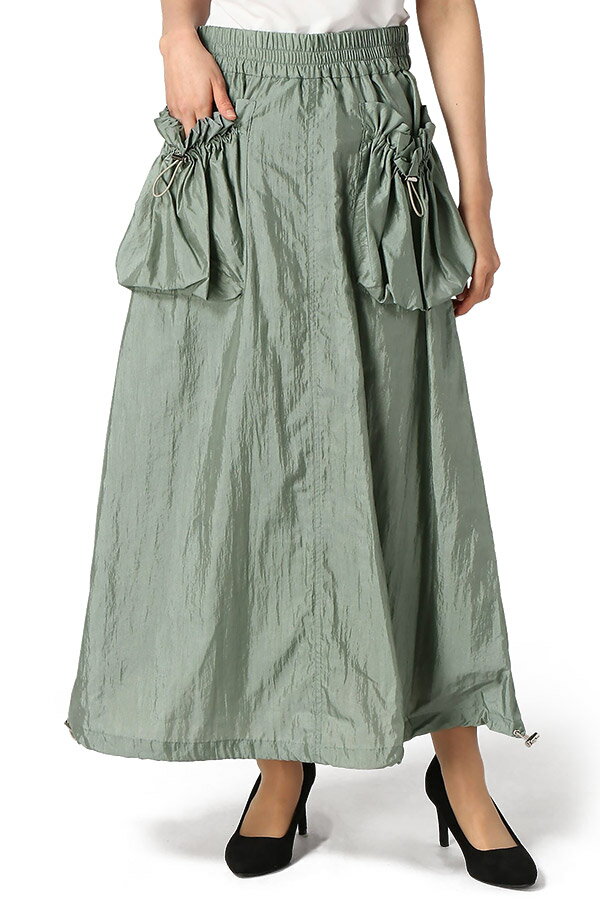 (W)CRINKLE NYLON DRAWSTRING SKIRT